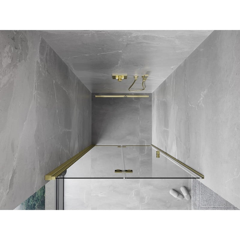 Mexen Mist-F faltbare Duschkabinentür links 75 cm, transparent, gebürstetes Gold - 8A6-075-000-55-00-L