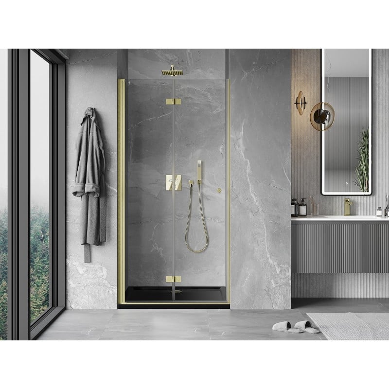 Mexen Mist-F faltbare Duschabtrennung links 120 cm, transparent, gebürstetes Gold - 8A6-120-000-55-00-L