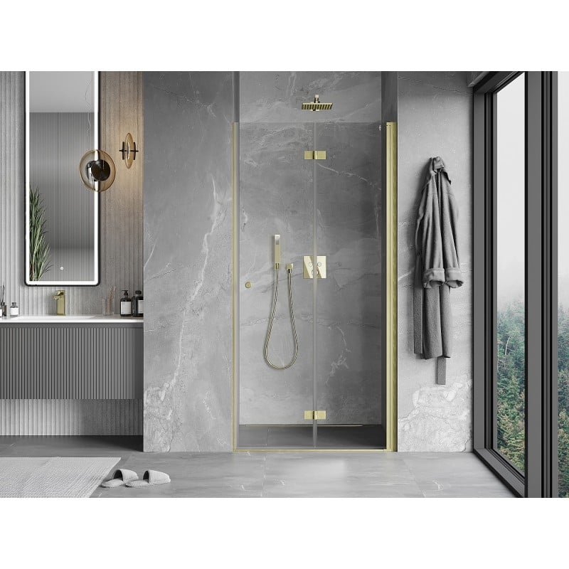 Mexen Mist-F Falttür Dusche rechts 80 cm, transparent, gebürstet gold - 8A6-080-000-55-00-P