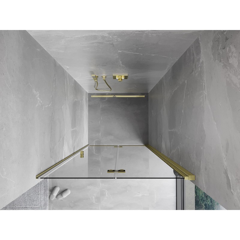 Mexen Mist-F faltbare Duschabtrennung rechts 120 cm, transparent, gebürstetes Gold - 8A6-120-000-55-00-P