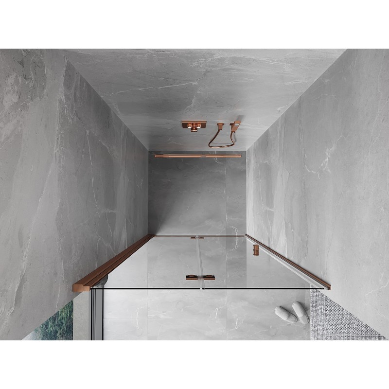 Mexen Mist-F faltbare Duschabtrennung links 60 cm, transparent, gebürstetes Kupfer - 8A6-060-000-65-00-L