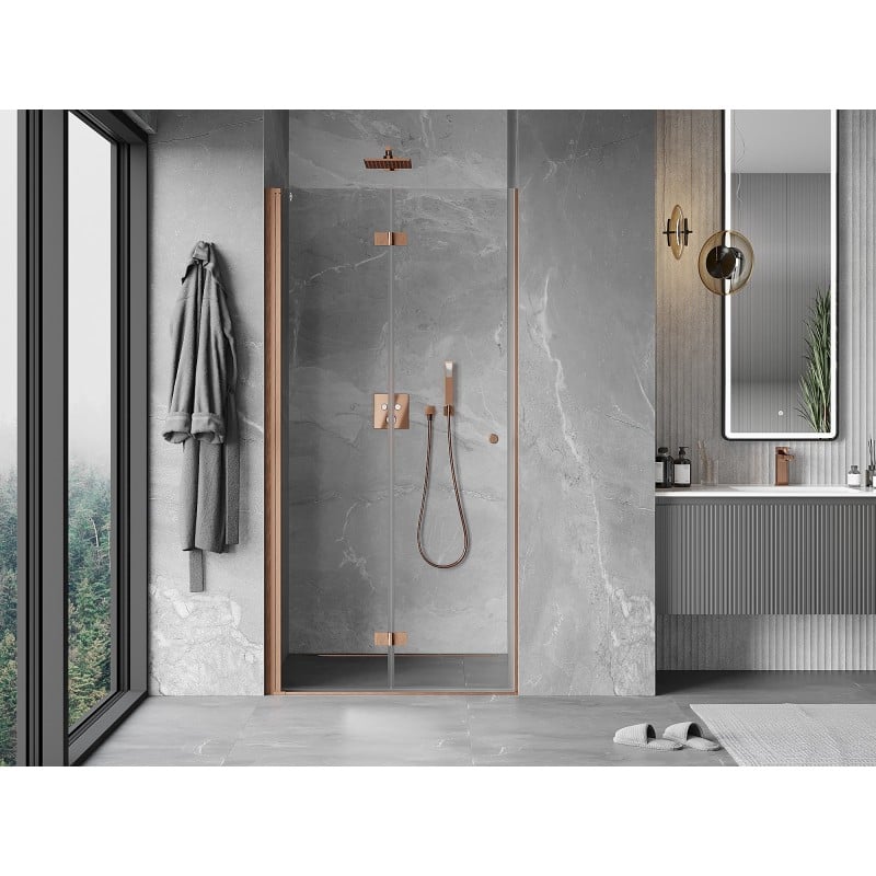 Mexen Mist-F faltbare linke Duschabtrennung 80 cm, transparent, gebürstetes Kupfer - 8A6-080-000-65-00-L