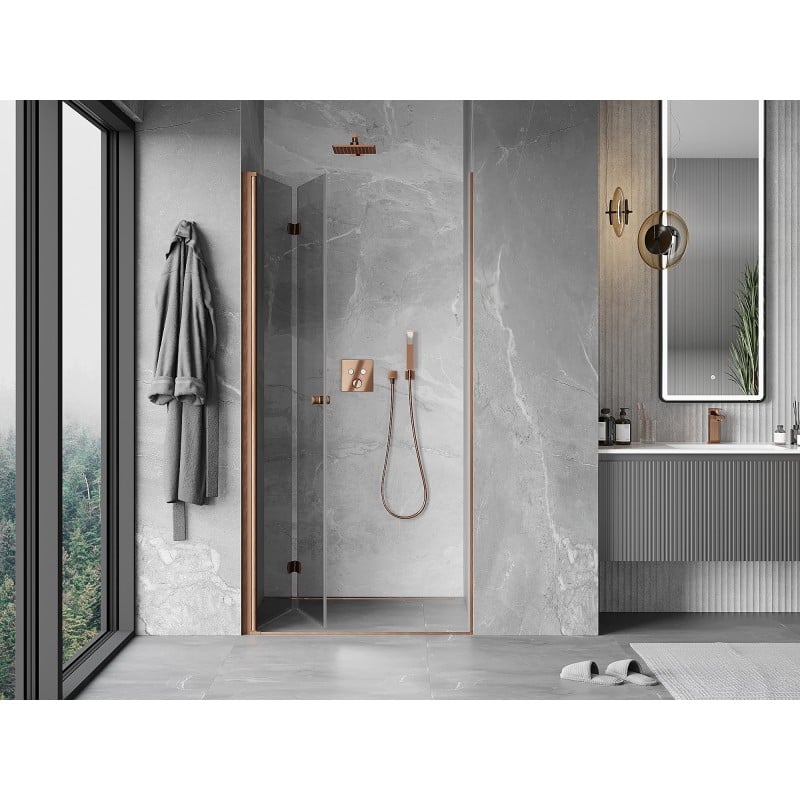 Mexen Mist-F faltbare linke Duschabtrennung 80 cm, transparent, gebürstetes Kupfer - 8A6-080-000-65-00-L