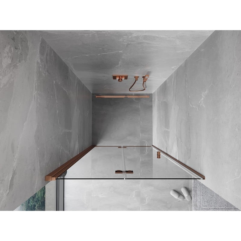 Mexen Mist-F faltbare Duschabtrennung links 95 cm, transparent, gebürstetes Kupfer - 8A6-095-000-65-00-L