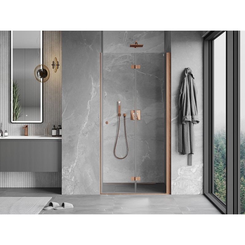 Mexen Mist-F gefaltete Duschabtrennung rechts 70 cm, transparent, gebürstetes Kupfer - 8A6-070-000-65-00-P