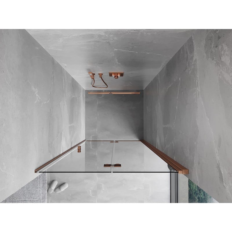 Mexen Mist-F gefaltete Duschabtrennung rechts 70 cm, transparent, gebürstetes Kupfer - 8A6-070-000-65-00-P
