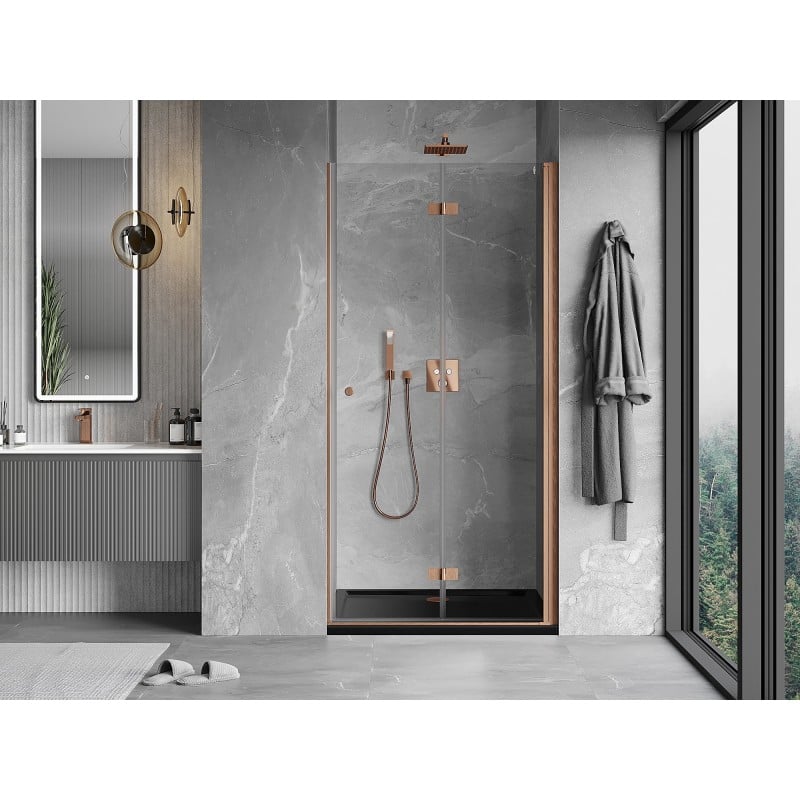 Mexen Mist-F gefaltete Duschwand rechts 120 cm, transparent, gebürstetes Kupfer - 8A6-120-000-65-00-P