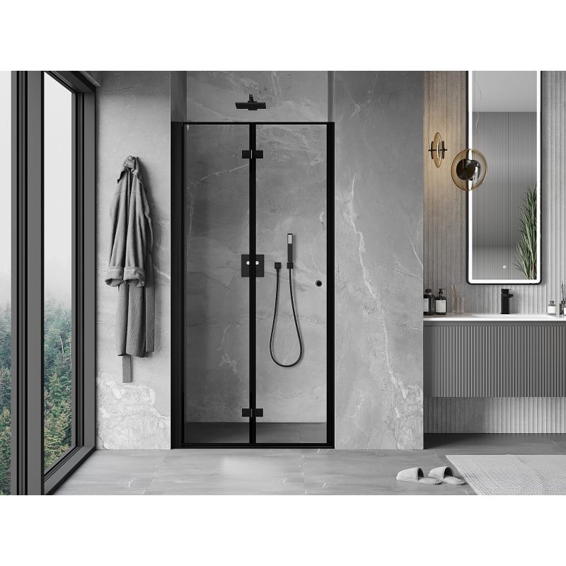 Mexen Mist-F falttür links 60 cm, schwarzer Rahmen, schwarz - 8A6-060-000-70-70-L