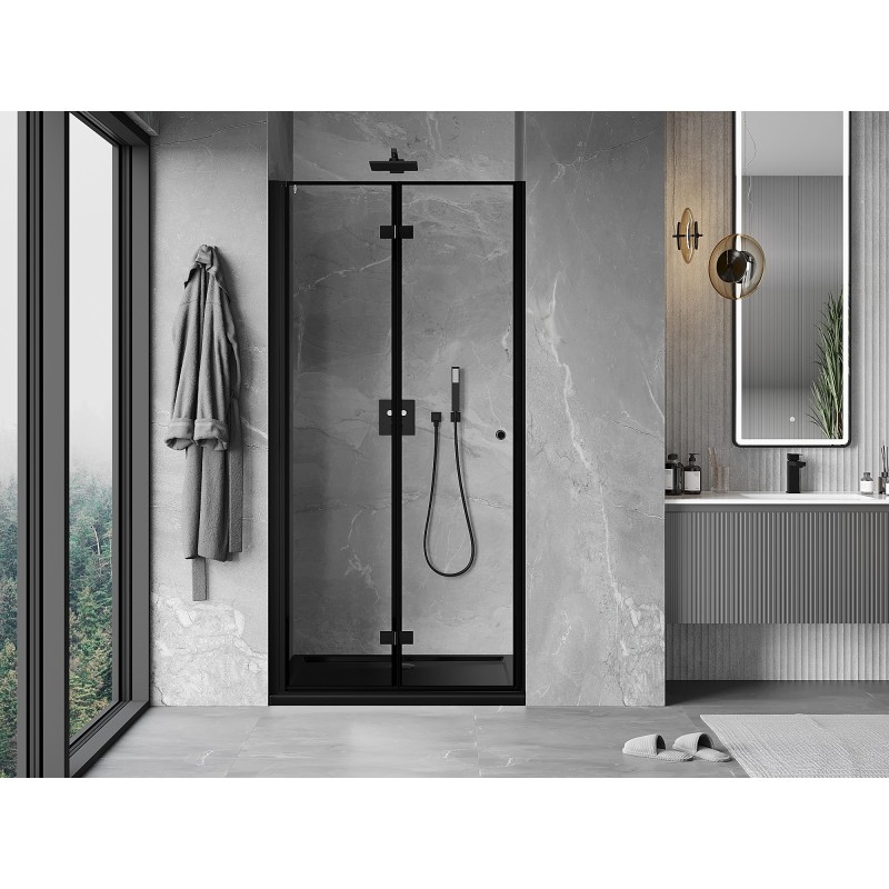 Mexen Mist-F Falttür für Dusche links 90 cm, schwarzer Rahmen, schwarz - 8A6-090-000-70-70-L