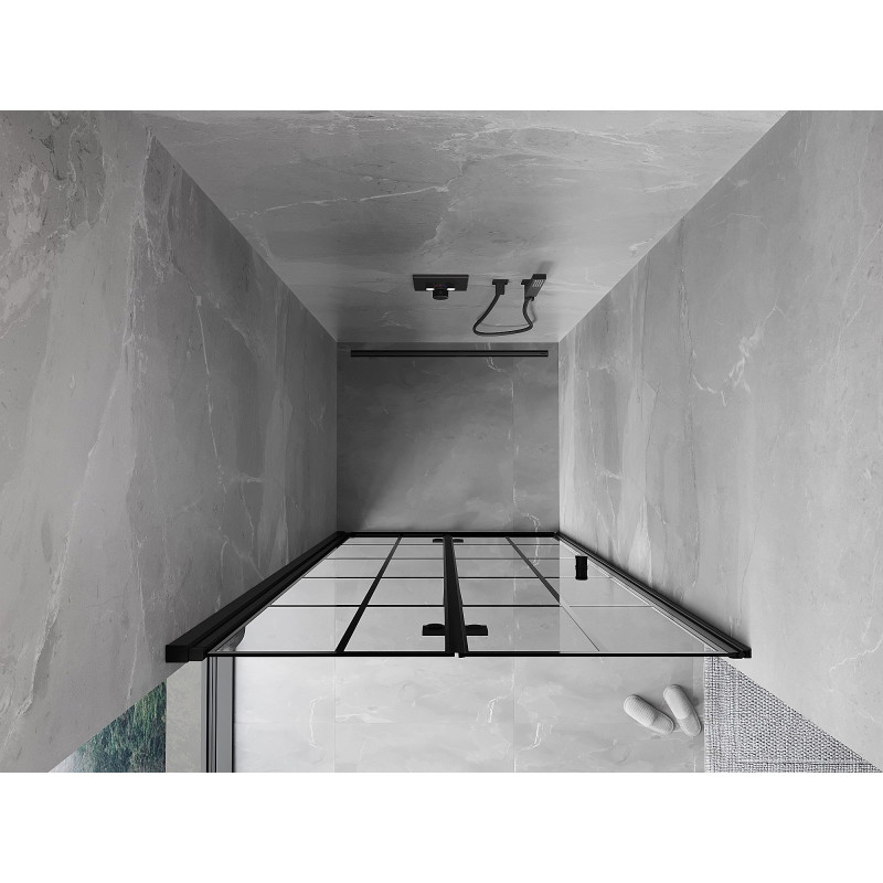 Mexen Mist-F linke klappbare Duschabtrennung 60 cm, schwarzes Gitter, schwarz - 8A6-060-000-70-77-L
