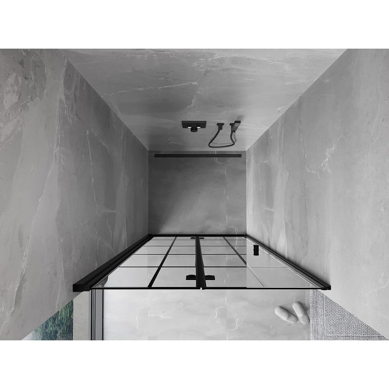 Mexen Mist-F faltbare Duschabtrennung links 75 cm, schwarzes Gitter, schwarz - 8A6-075-000-70-77-L