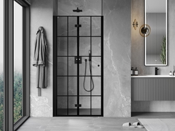 Mexen Mist-F Falttür Dusche links 95 cm, schwarzes Gitter, schwarz - 8A6-095-000-70-77-L