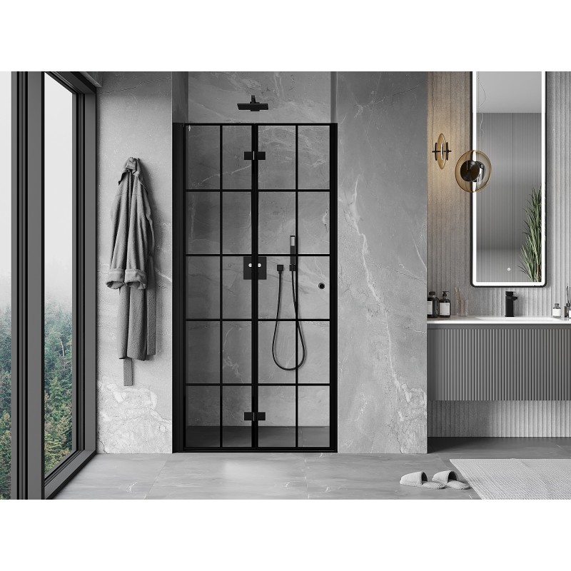 Mexen Mist-F Falttür für Dusche links 110 cm, schwarzes Gitter, schwarz - 8A6-110-000-70-77-L