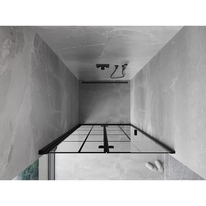 Mexen Mist-F Falttür für Dusche links 110 cm, schwarzes Gitter, schwarz - 8A6-110-000-70-77-L