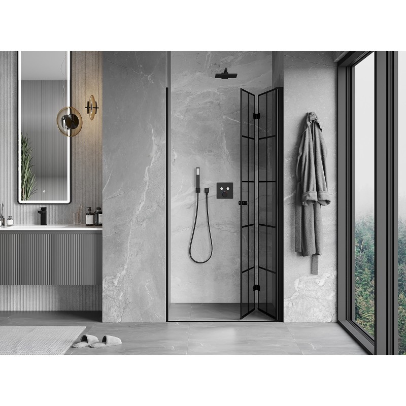 Mexen Mist-F Falttür Duschkabine rechts 90 cm, schwarzes Gitter, schwarz - 8A6-090-000-70-77-P