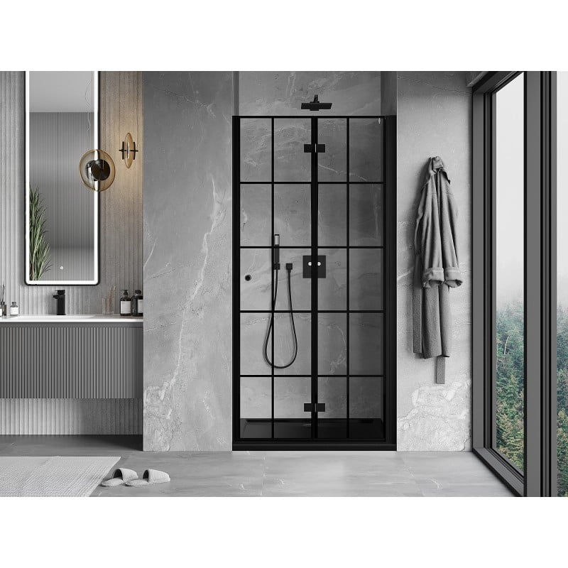 Mexen Mist-F Duschfaltwände rechts 110 cm, schwarzes Gitter, schwarz - 8A6-110-000-70-77-P