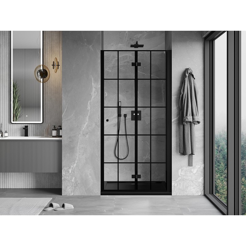 Mexen Mist-F Faltbare Duschkabine rechts 120 cm, schwarzes Gitter, schwarz - 8A6-120-000-70-77-P