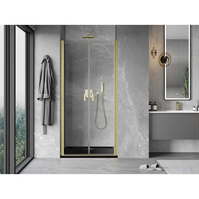 Mexen Mist Duschdrehtür 70 cm, transparent, gebürstetes Gold - 8A7-070-000-55-00