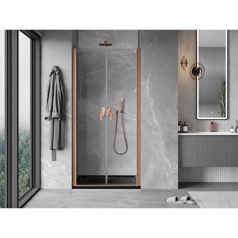 Mexen Mist Duschpendeltür 95 cm, transparent, gebürstetes Kupfer - 8A7-095-000-65-00