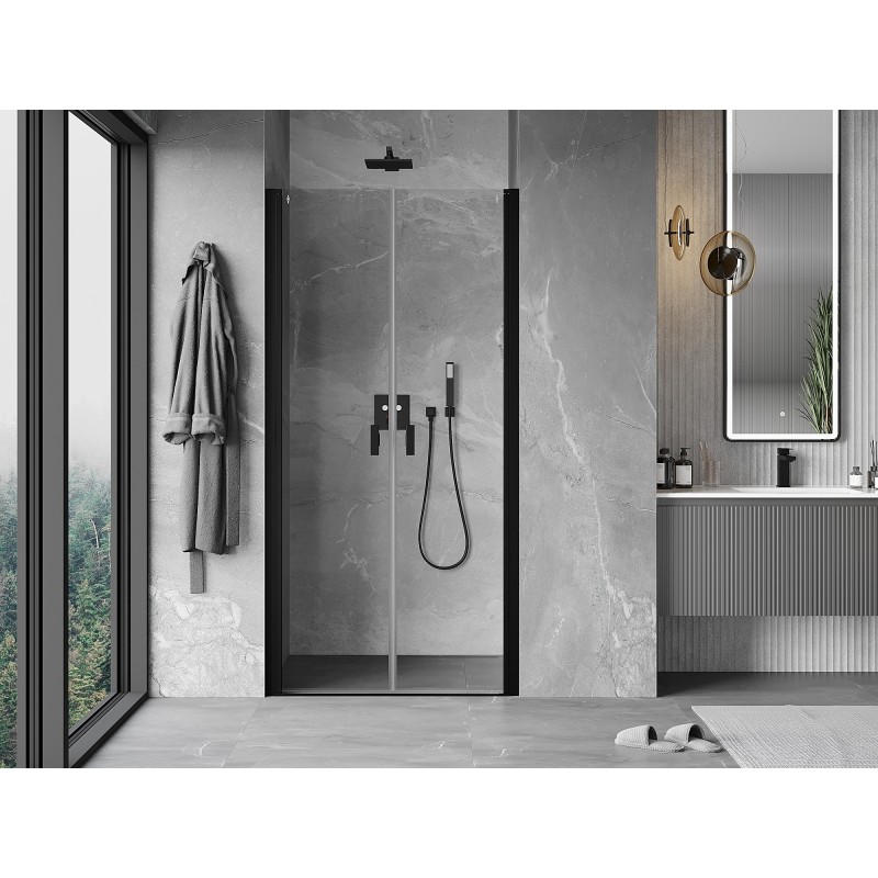 Mexen Mist Duschabtrennung schwenkbar 70 cm, transparent, schwarz - 8A7-070-000-70-00
