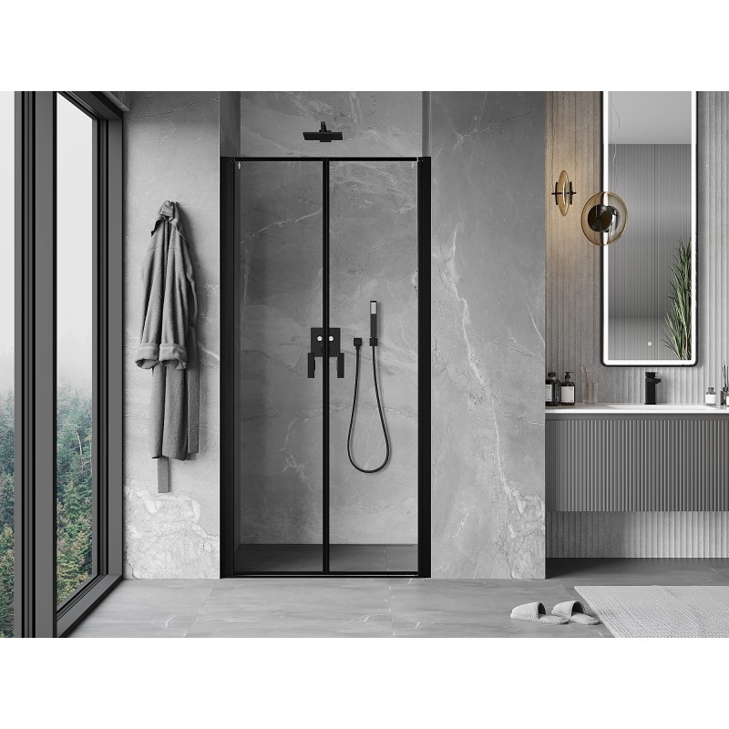 Mexen Mist Duschdrehür 85 cm, schwarzer Rahmen, schwarz - 8A7-085-000-70-70