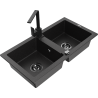 Mexen Mario Granitspüle 2-Kammer mit Küchenarmatur Rita, schwarz/silber metallic - 6504-73-670300-70-B