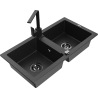 Mexen Mario Granitspüle 2-Kammern mit Küchenarmatur Rita, schwarz/silber Metallic - 6504-73-670300-70-B