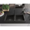 Mexen Mario Granitspüle 2-Becken mit Küchenarmatur Rita, schwarz/gold metallic - 6504-75-670300-70-B