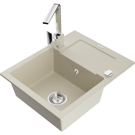 Mexen Enzo Granitspüle 1-fach mit Abtropffläche und Küchenarmatur Rita, beige - 6506-69-670300-00