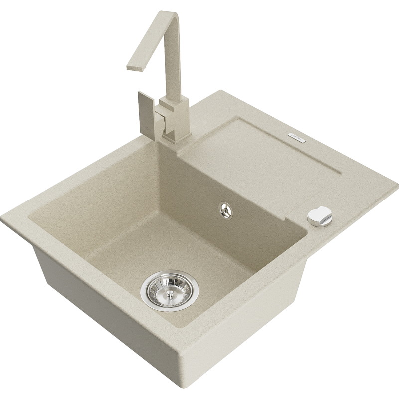 Mexen Enzo granitspüle 1-becken mit abtropffläche und küchenarmatur Rita, beige - 6506-69-670300-69