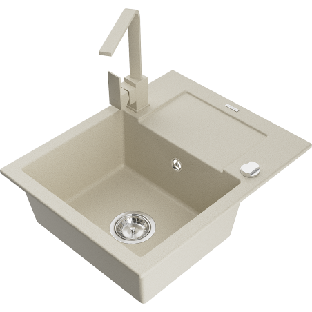 Mexen Enzo Granitspüle 1-beckig mit Abtropffläche und Küchenarmatur Rita, beige - 6506-69-670300-69