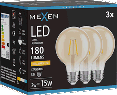 Mexen Vintis 3x LED-Filament-Glühbirne E27, G80, 2W, Warm - 2200K, 180 lm, Bernstein - L155-E27-0222-50x03