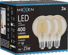 Mexen Vintis 3x LED-Filament-Glühbirne E27, G80, 4W, Warm - 2200K, 400 lm, bernstein - L155-E27-0422-50x03