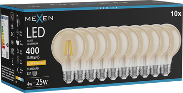 Mexen Vintis 10x LED Filament-Glühbirne E27, G80, 4W, Warm - 2200K, 400 lm, amber - L155-E27-0422-50x10