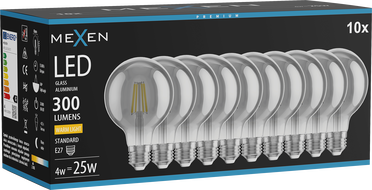 Mexen Vintis 10x LED-Filament Glühbirne E27, G80, 4W, Warm - 2700K, 300 lm, Rauch - L155-E27-0427-70x10