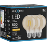 Mexen Vintis 3x LED-Filamentlampe E27, G80, 6W, Warmweiß - 2200K, 600 lm, Bernstein - L155-E27-0622-50x03