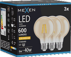 Mexen Vintis 3x LED-Filamentlampe E27, G80, 6W, Warmweiß - 2200K, 600 lm, Bernstein - L155-E27-0622-50x03