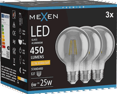 Mexen Vintis 3x LED-Filament-Glühbirne E27, G80, 6W, Warm - 2200K, 450 lm, Rauch - L155-E27-0622-70x03