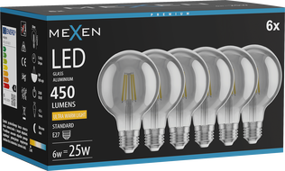 Mexen Vintis 6x LED-Filament-Glühbirne E27, G80, 6W, Warm - 2200K, 450 lm, Rauch - L155-E27-0622-70x06