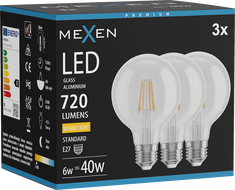 Mexen Vintis 3x LED-Filamentlampe E27, G80, 6W, Warm - 2700K, 720 lm, klar - L155-E27-0627-00x03