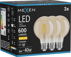 Mexen Vintis 3x LED-Filament-Glühbirne E27, G80, 6W, Warm - 2700K, 400 lm, Bernstein - L155-E27-0627-50x03