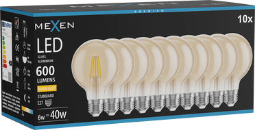 Mexen Vintis 10x LED-Filament-Glühbirne E27, G80, 6W, Warm - 2700K, 400 lm, Bernstein - L155-E27-0627-50x10
