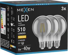 Mexen Vintis 3x LED-Filament-Glühbirne E27, G80, 6W, Warm - 2700K, 510 lm, Rauch - L155-E27-0627-70x03