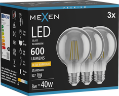 Mexen Vintis 3x LED-Filament-Glühbirne E27, G80, 8W, Warm - 2200K, 600 lm, Rauch - L155-E27-0822-70x03