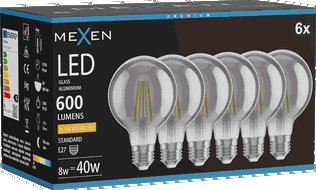 Mexen Vintis 6x LED-Filament-Glühbirne E27, G80, 8W, Warm - 2200K, 600 lm, Rauch - L155-E27-0822-70x06