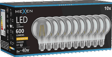 Mexen Vintis 10x LED-Filament-Glühbirne E27, G80, 8W, Warm - 2200K, 600 lm, Rauch - L155-E27-0822-70x10
