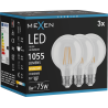 Mexen Vintis 3x LED-Filamentlampe E27, G80, 8W, Warm - 2700K, 1055 lm, klar - L155-E27-0827-00x03