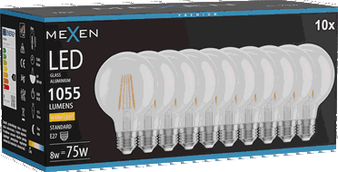 Mexen Vintis 10x LED-Filament-Glühbirne E27, G80, 8W, Warm - 2700K, 1055 lm, klar - L155-E27-0827-00x10