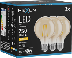 Mexen Vintis 3x LED-Filamentlampe E27, G80, 8W, Warm - 2700K, 750 lm, amber - L155-E27-0827-50x03