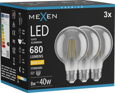 Mexen Vintis 3x LED-Filament-Glühbirne E27, G80, 8W, Warm - 2700K, 680 lm, Rauch - L155-E27-0827-70x03